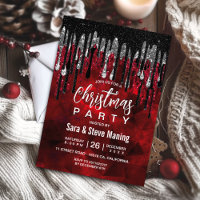 Chic black red silver glitter drips Christmas