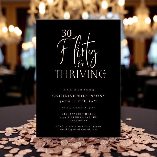 Chic Black & Rose Gold 30th Birthday Invitation (Créateur téléchargé)