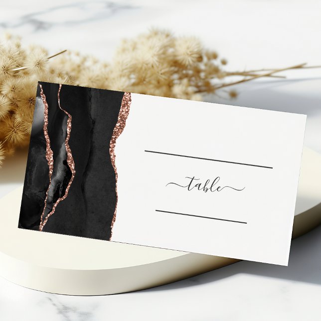 Chic Black Rose Gold Agate Wedding Place Card (Creator Uploaded)
