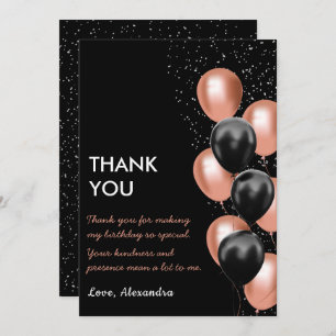Chic Black Rose Gold Balloon Thank You Card
