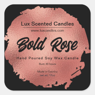 Chic Black Rose Gold Foil Modern Luxury Candle  Square Sticker