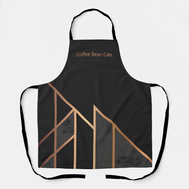 Chic Black Rose Gold Geometric Modern Personalized Apron (Front)