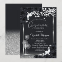 Chic Black Roses Wine Glass Balloons Quinceañera