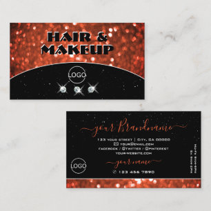 Chic Black Salmon Orange Sparkle Glitter with Logo Business Card