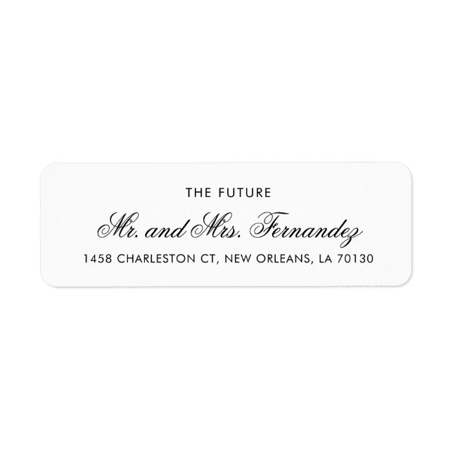 Chic Black Script Wedding Return Address (Front)