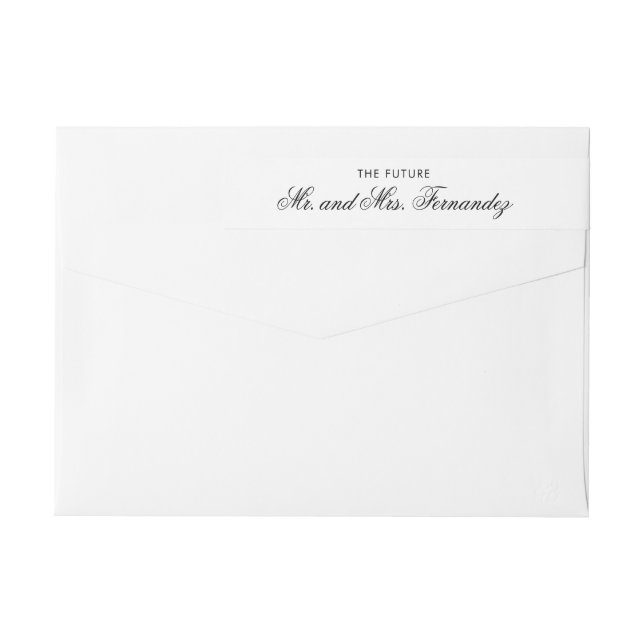 Chic Black Script Wedding Return Address Wrap Around Label (Back)
