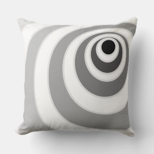 Chic Black Silver and White Concentric Circles Throw Pillow