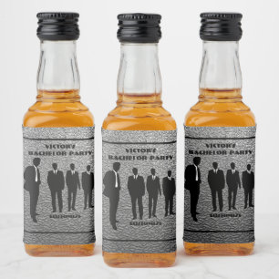 Chic Black & Silver Bachelor Party Liquor Bottle Label