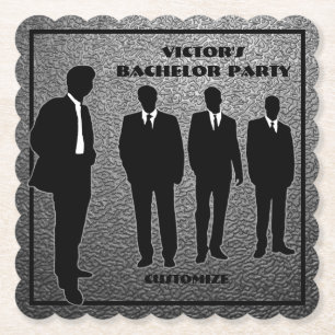 Chic Black & Silver Bachelor Party Paper Coaster