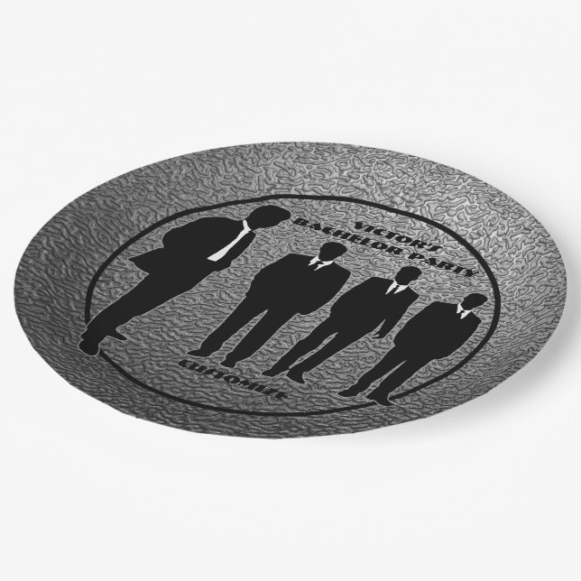 Chic Black & Silver Bachelor Party Paper Plate (Angled)