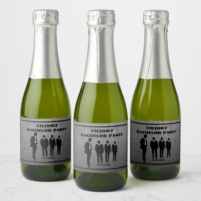 Chic Black & Silver Bachelor Party Sparkling Wine Label (Bottles)
