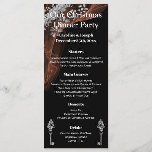Chic Black & Silver Christmas Menu with Xmas tree