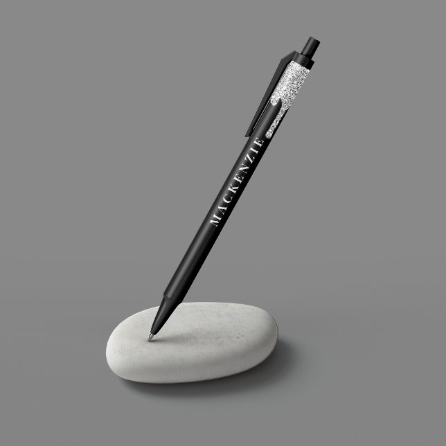 Chic Black Silver Glitter Dripping Luxury Black Ink Pen (Creator Uploaded)