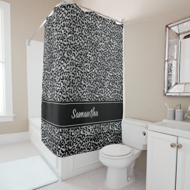 Chic Black Silver Grey Leopard Print Personalized (In Situ)