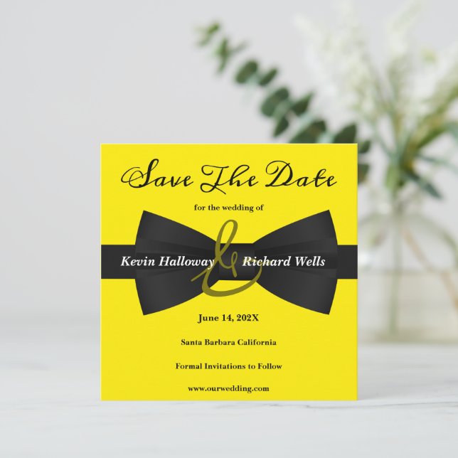 Chic Black Tie Gay Wedding Save The Date (Standing Front)