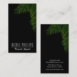 Chic Black Tropical Green Palm Tree Leaf  Business Card