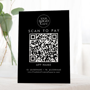 Chic Black Typography Business Logo Scan To Pay Pedestal Sign