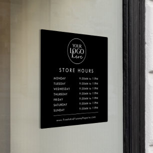 Chic Black Typography Business Logo Store Hours Window Cling