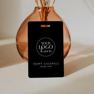 Chic Black Typography Logo QR Code Employee ID Badge