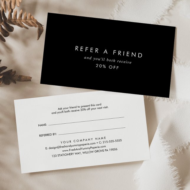 Chic Black Typography Refer a Friend Referral Card (Creator Uploaded)
