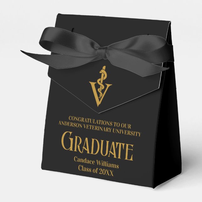 Chic Black Veterinary School Graduation Party Favor Box (Front Side)