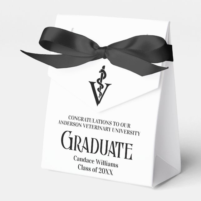 Chic Black Veterinary School Graduation Party Favor Box (Front Side)