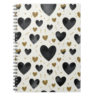 Chic Black Watercolor Hearts Notebook