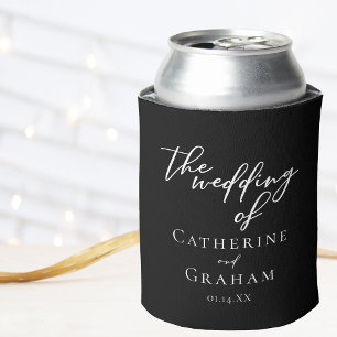 Chic Black Wedding Personalized Typography Can Cooler