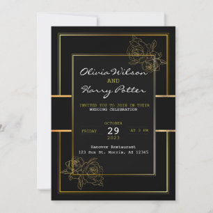 Chic Black, White, and Gold Simple Wedding  Invitation