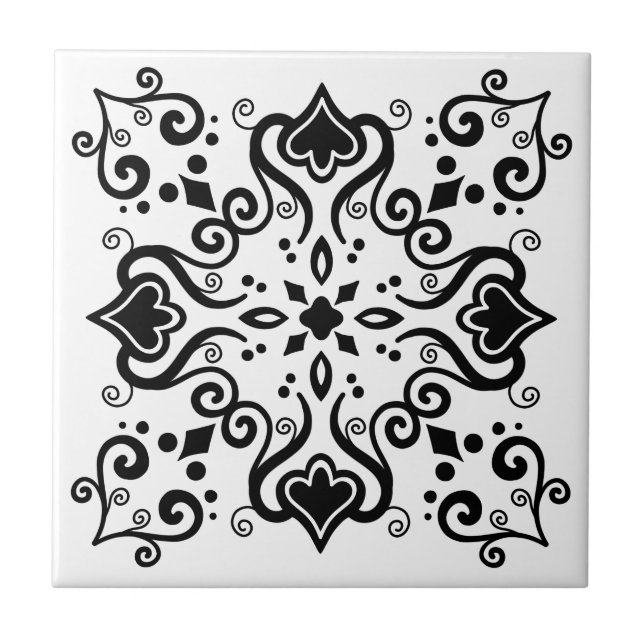 Chic Black White Azulejo Style Pattern A01b Tile (Front)