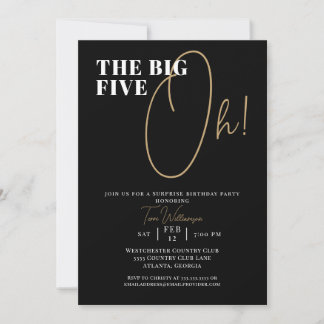 Chic Black White Big 5-Oh Surprise 50th Birthday Invitation