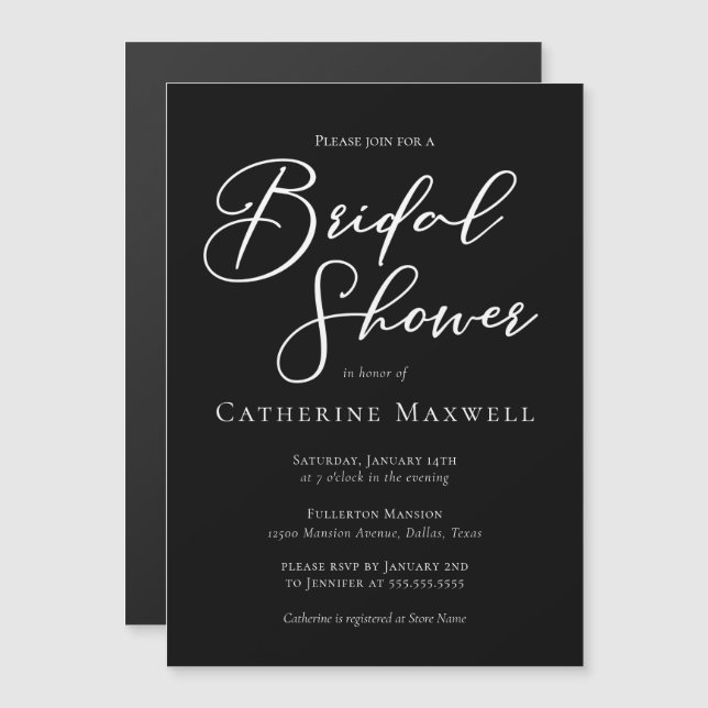 Chic Black White Bridal Shower Personalized Magnetic Invitation (Front/Back)