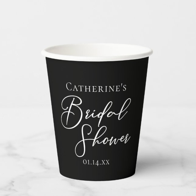 Chic Black White Bridal Shower Personalized Paper Cups (Front)