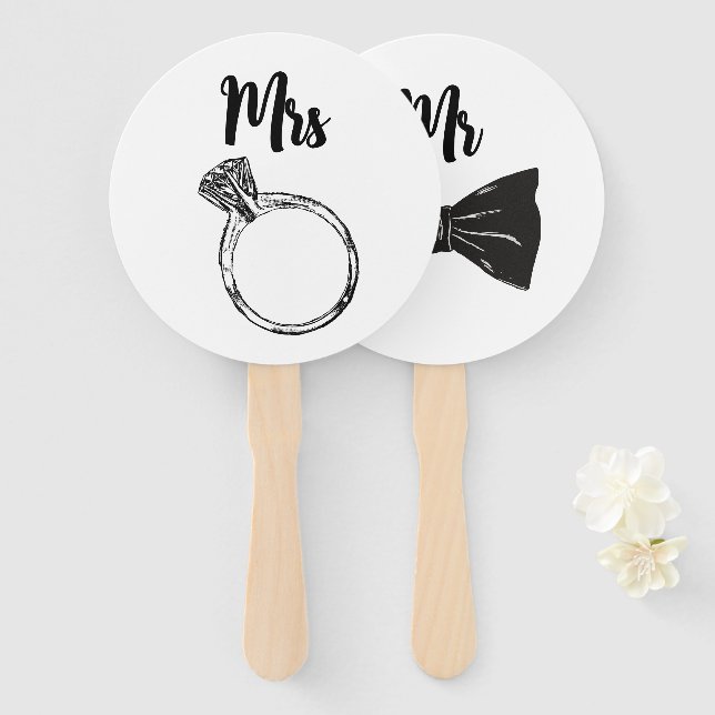 Chic Black & White Bride or Groom Wedding Games  Hand Fan (Front and Back)