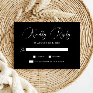 Chic Black White Calligraphy Script Wedding RSVP Card