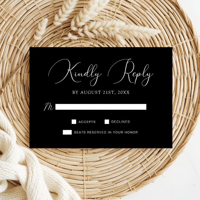 Chic Black White Calligraphy Script Wedding RSVP Card (Creator Uploaded)
