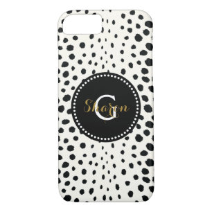 Chic black white cheetah print pattern monogram iPhone 8/7 case