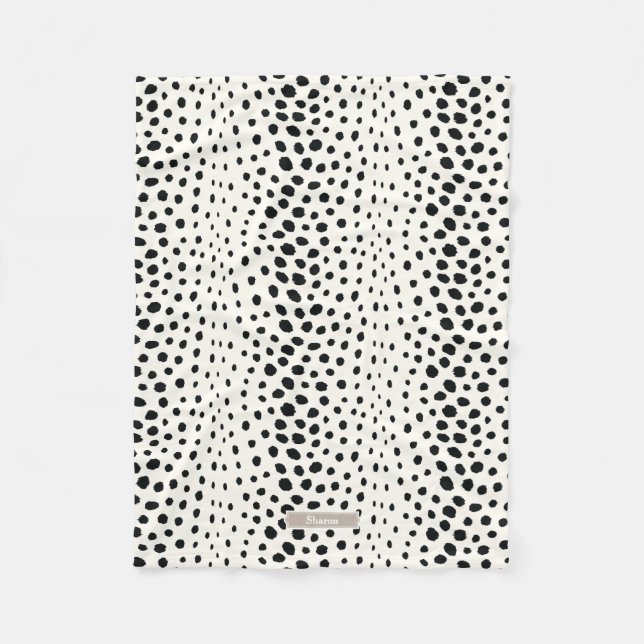 Chic black white cheetah print pattern monogram fleece blanket (Front)