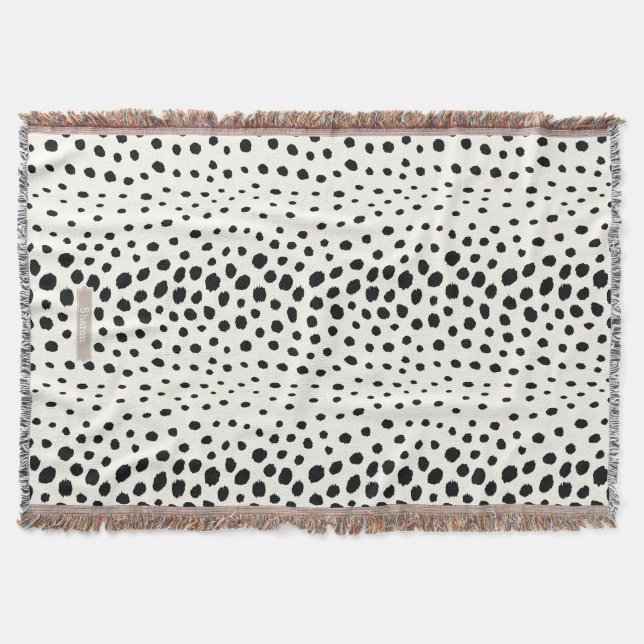 Chic black white cheetah print pattern monogram throw blanket (Front)