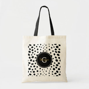 Chic black white cheetah print pattern monogram tote bag