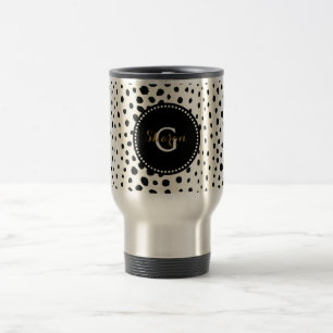 Chic black white cheetah print pattern monogram travel mug