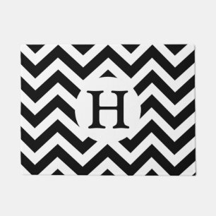 Chic Black White Chevron Zigzag Custom Monogram Doormat
