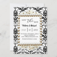 Chic Black $ White Damask Pearl  Save-The-Date