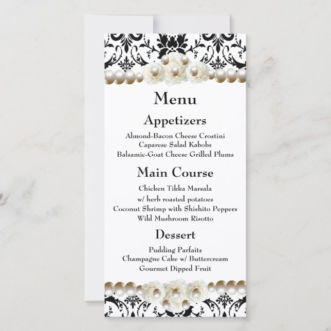 Chic Black & White Damask Pearl Wedding  (Front)