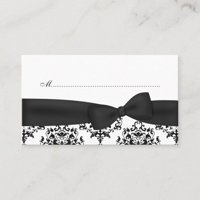 Chic Black & White Damask Place Cards (Front)