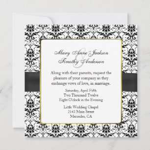 Chic Black & White Damask Wedding Invitation