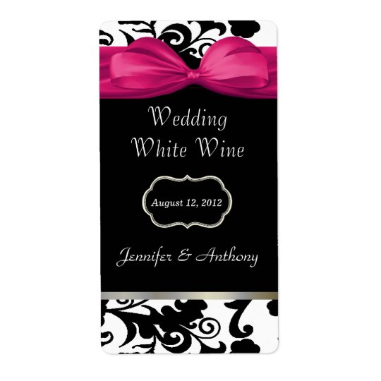Chic Black & White Damask Wedding Wine Labels