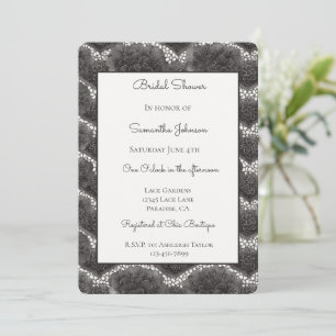 Chic Black White Faux Lace Floral Bridal Shower Invitation