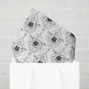 Chic Black & White Faux Lace Flowers Bridal Shower Tissue Paper