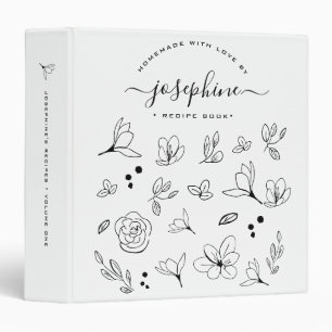 Chic Black white floral Custom recipe Binder